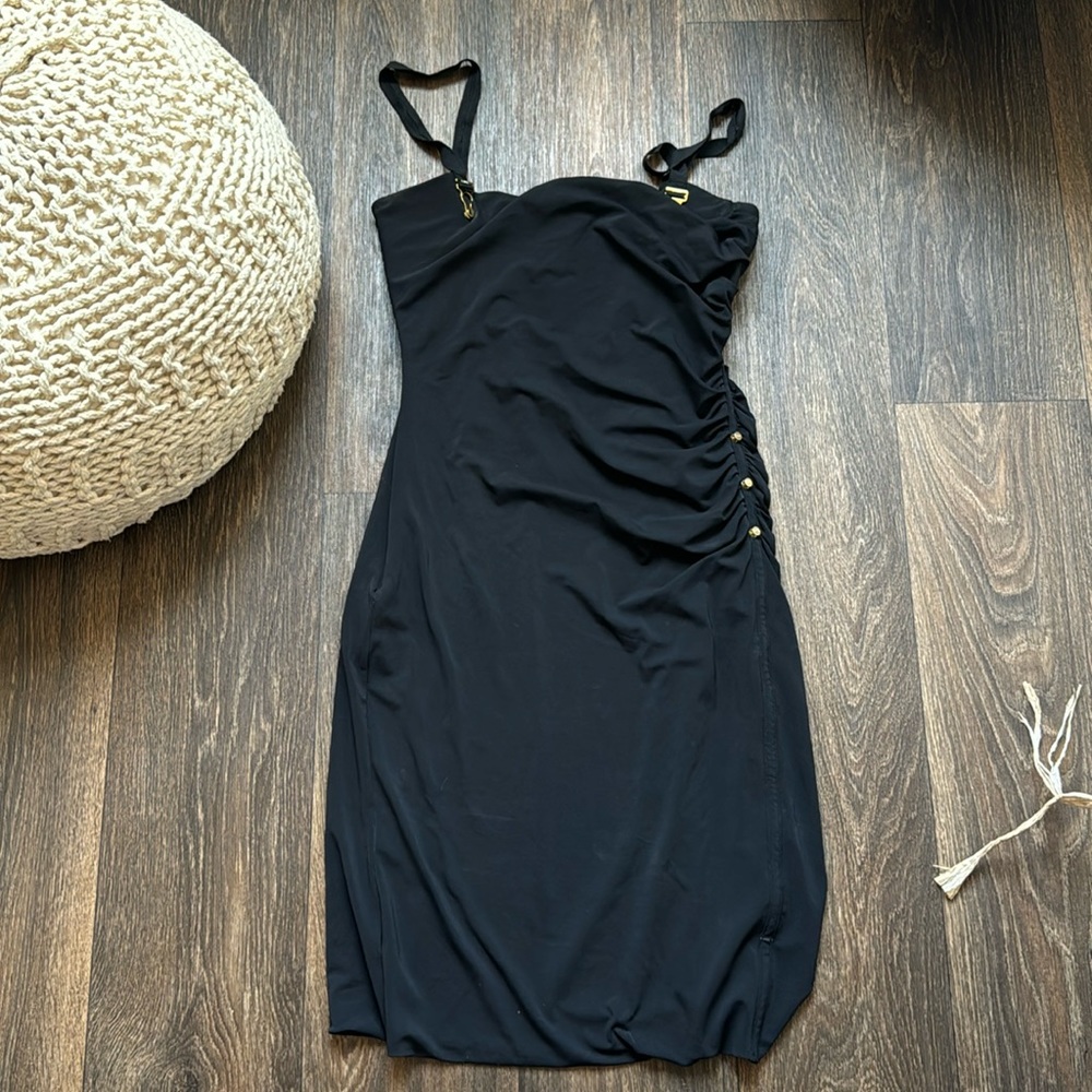 LA PERLA Italy RARE Vintage Black Bustier Cups Corset Dress Gold Hardware